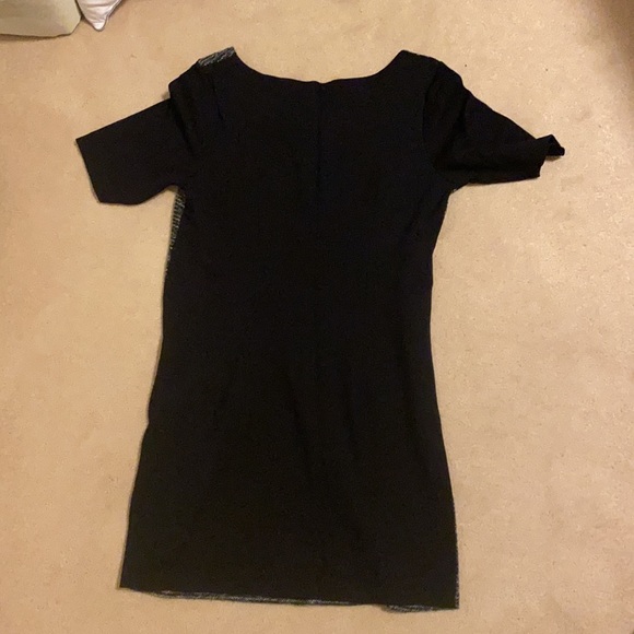 Smart Set Work Dress. Grey Textured fabric with black sleeves. - Picture 7 of 7